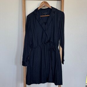 Banana Republic Black Long-Sleeve Wrap Shirtdress